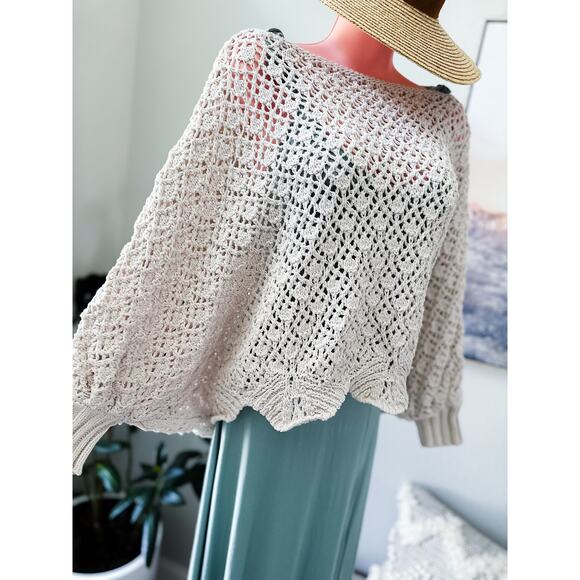 Slow Mornings + Lattes cropped slouchy crochet knit boho sweater L - Picture 1 of 5